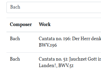 Searching a list of composers and works